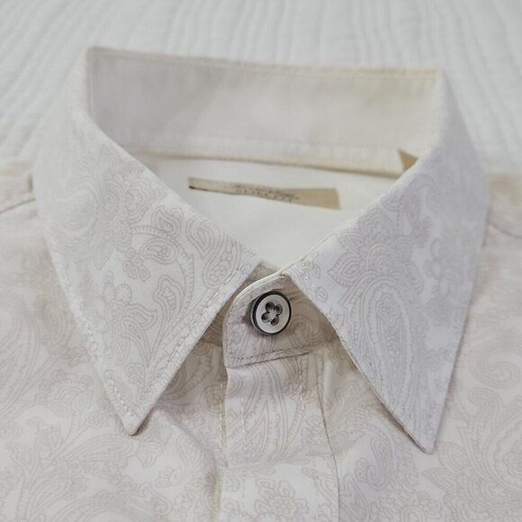 Tasso Elba Men's Large Slim Fit Shirt White on White Paisley AOP EUC LN Button - Picture 5 of 14